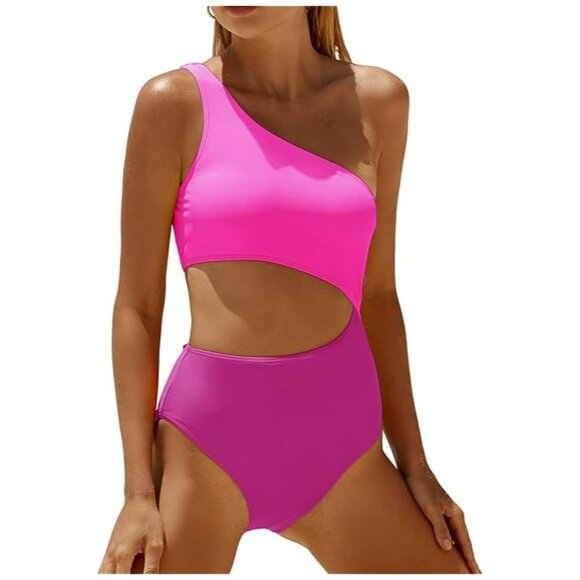 New One-Shoulder Cutout Hot Pink Swimsuit Medium - Picture 1 of 6